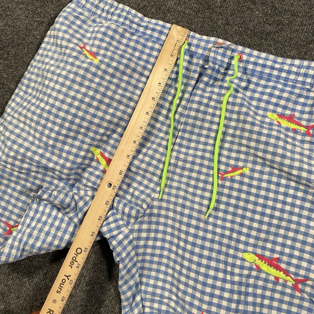 Vineyard Vines Gingham Check Bonefish Embroidered Mesh Lined Swim Trunks Mens XL - Picture 7 of 11